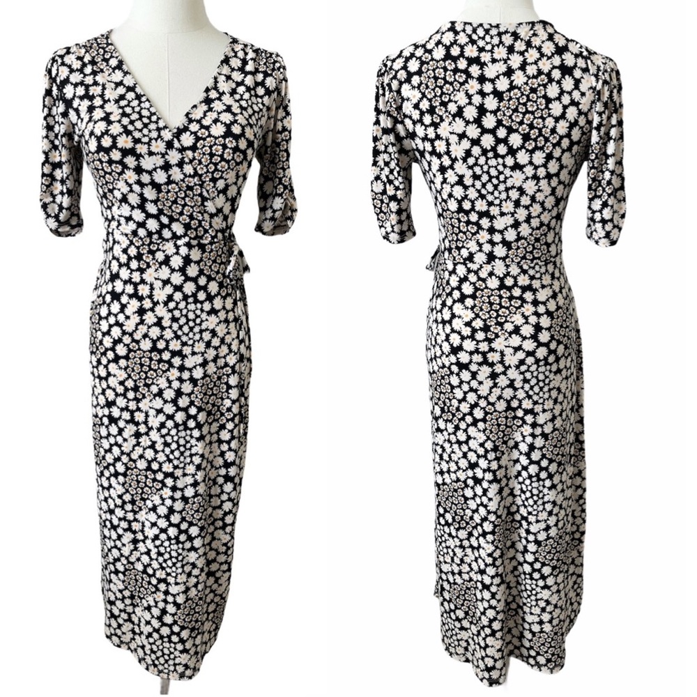 Lush Floral Black Midi Wrap Dress XS